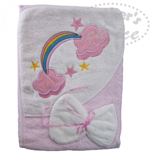 100% COTTON INFANTS HOODED TOWEL & FACECLOTH 'RAINBOW'