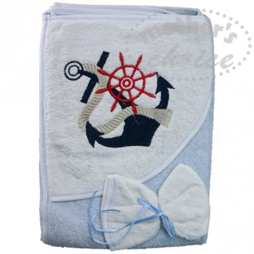 100% COTTON INFANTS HOODED TOWEL & FACECLOTH 'NAUTICAL'