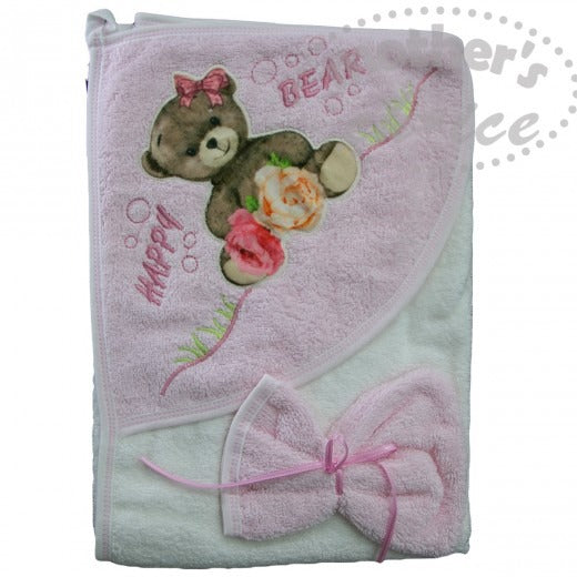 100% COTTON INFANTS HOODED TOWEL & FACECLOTH 'HAPPY BEAR'