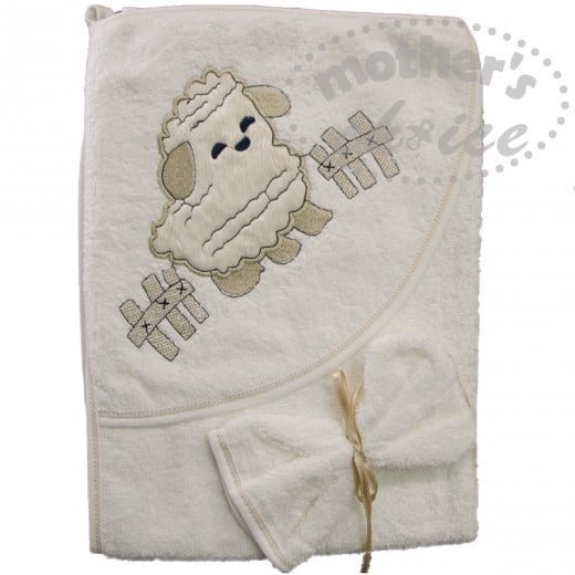 100% COTTON INFANTS HOODED TOWEL & FACECLOTH 'SHEEP'