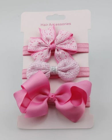 Infants 3pc Elastic Bowknot Headband Set - Dark Pink