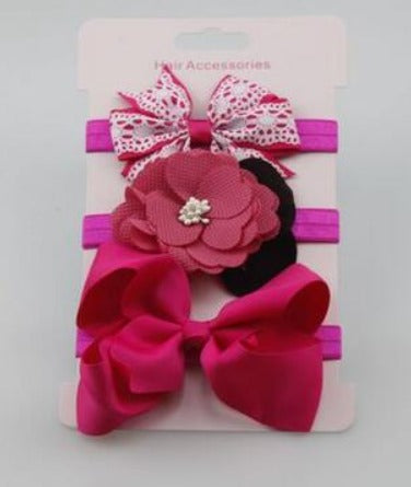Infants 3pc Elastic Bowknot Headband Set - Hot Pink