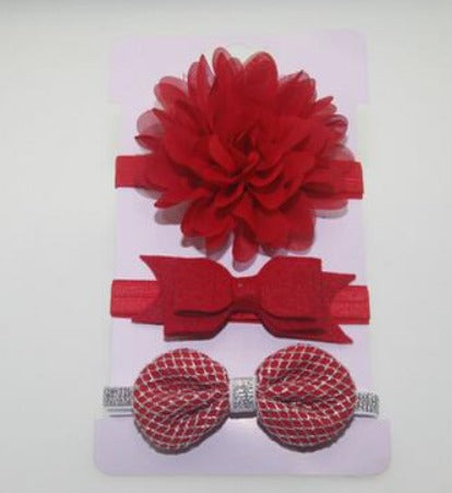 Infants 3pc Elastic Bowknot Headband Set - Red