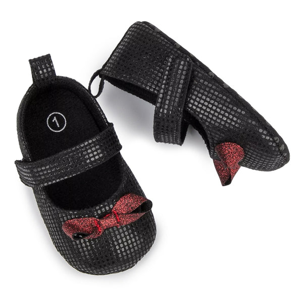 Infant Baby Girl Soft Sole Shoe With Bow - Black