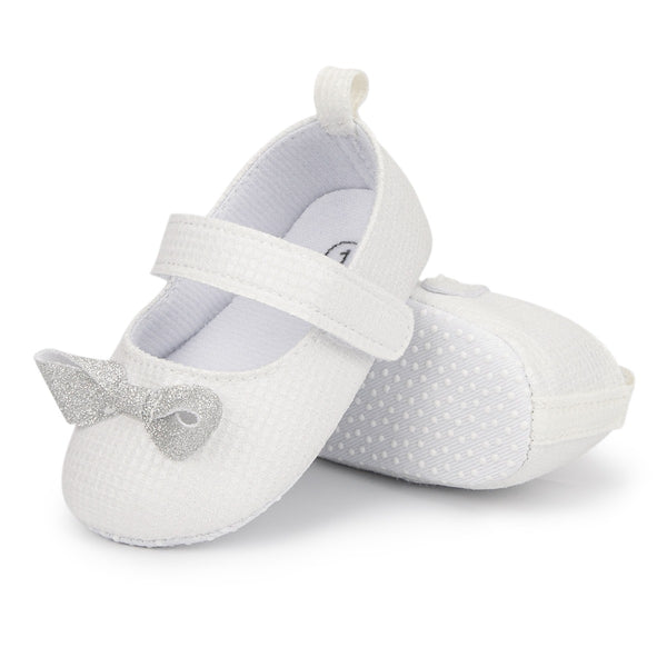 Infant Baby Girl Soft Sole Shoe With Bow - White