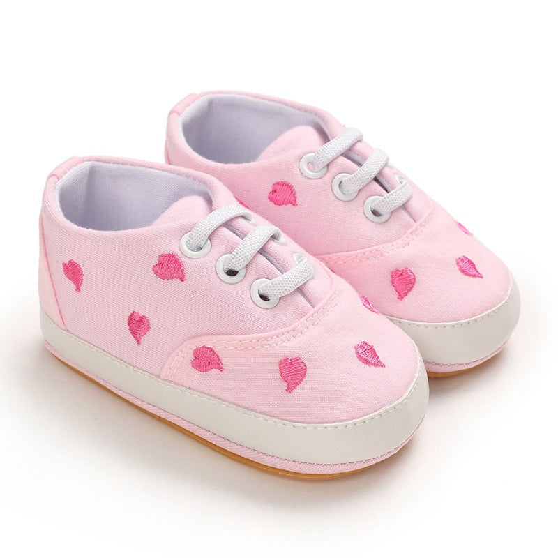 Infants Anti-slip Embroided Girls Canvas Sneaker - Pink Hearts