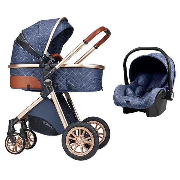 V9 Baby Pram Stroller - 3 Function Foldable Baby Pram with Car Seat- Blue