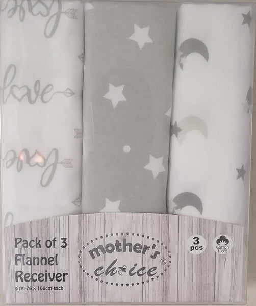 100% COTTON 3 PACK FLANNEL RECEIVERS NEUTRAL LOVE