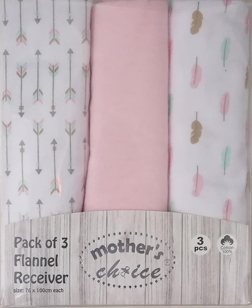 100% COTTON 3 PACK FLANNEL RECEIVERS GIRLS ARROW