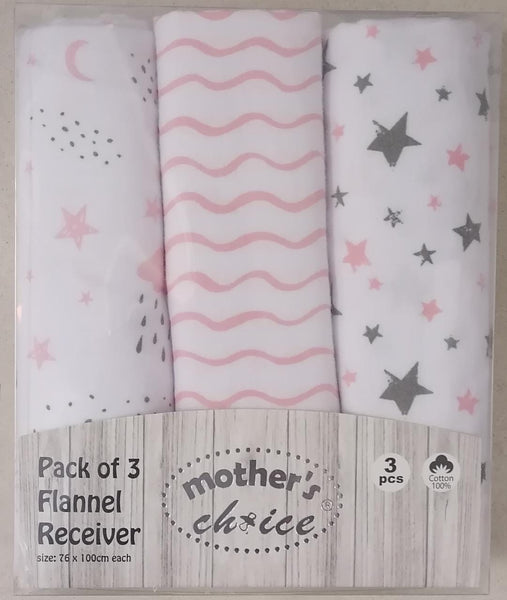100% COTTON  3 PACK FLANNEL RECEIVERS GIRLS STARS