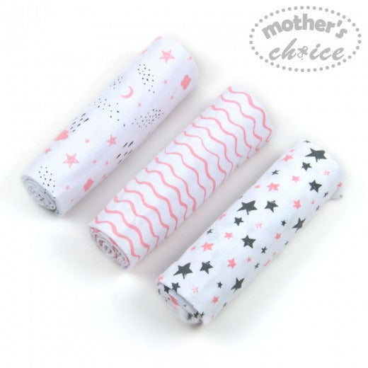 100% COTTON  3 PACK FLANNEL RECEIVERS GIRLS STARS