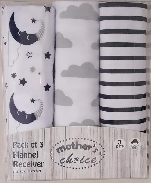 100% COTTON 3 PACK FLANNEL RECEIVERS BOYS MOON