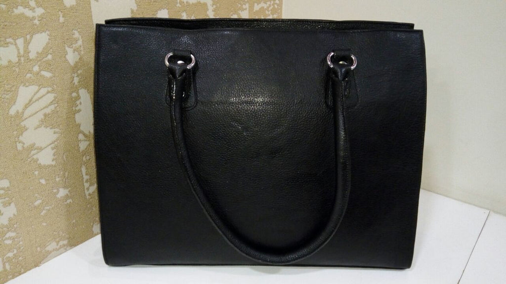 100% Genuine Buffalo Leather Elegant Formal Everyday Handbag - Black
