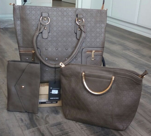 Ladies 3pc Handbag Set - Khaki
