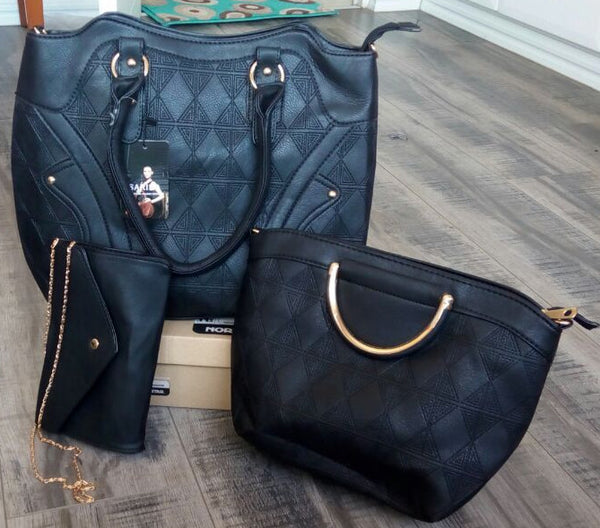 Ladies 3pc Handbag Set - Black