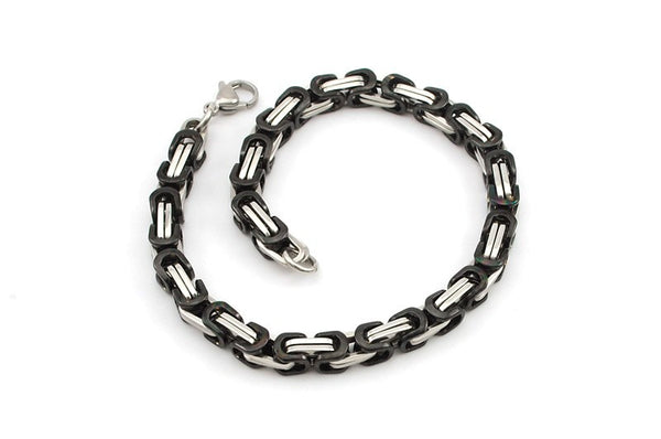 Men's Byzantines Stainless Steel Link Chain Bracelet 5.5mm - Silver Black