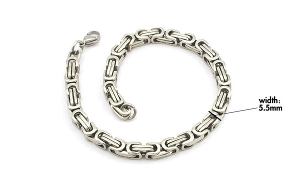 Men's Byzantines Stainless Steel Link Chain Bracelet 5.5mm - Silver