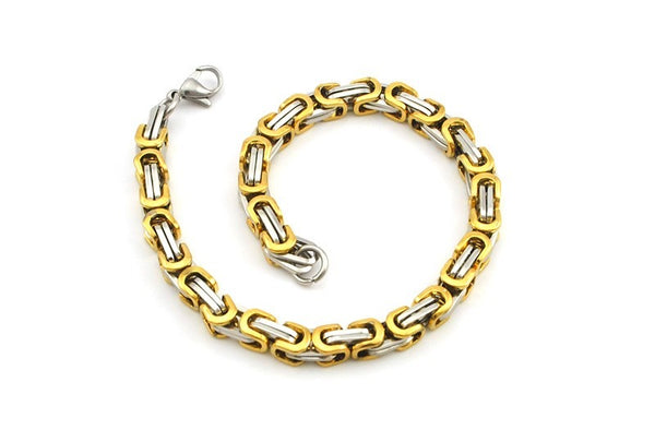 Men's Byzantines Stainless Steel Link Chain Bracelet 5.5mm - Silver Gold