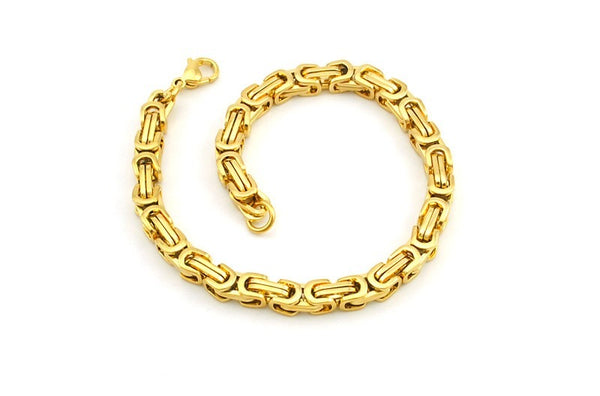 Men's Byzantines Stainless Steel Link Chain Bracelet 5.5mm - Gold