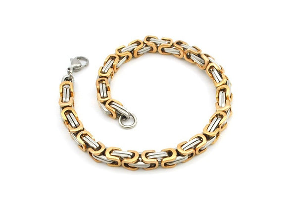 Men's Byzantines Stainless Steel Link Chain Bracelet 5.5mm - Rose Gold and Silver