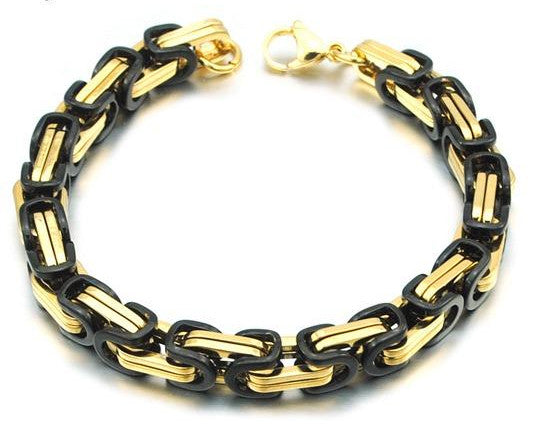Men's Byzantines Stainless Steel Link Chain Bracelet - Black & Gold