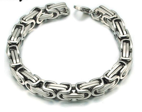 Men's Byzantines Stainless Steel Link Chain Bracelet 8mm - Silver