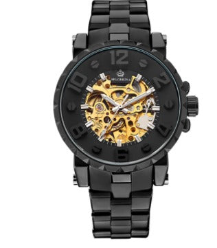 MG Orkina Automatic Skeleton Mechanical Watches - Stainless Steel Band -  Black