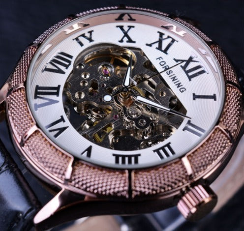 Automatic Skeleton Mechanical Watches -  Brown White