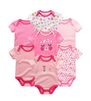 Babies Short Sleeve Rompers (0-3 months) - 7pc Set - Pink
