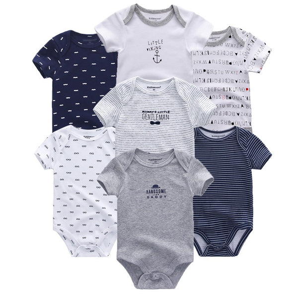 Babies Short Sleeve Rompers (0-3 months) - 7pc Set - Grey