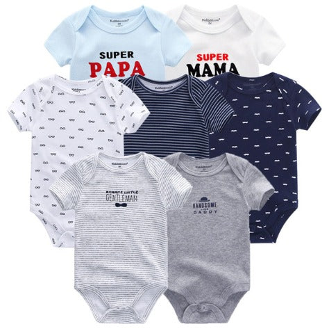 Babies Short Sleeve Rompers (0 - 3 months) - 7pc Set - Blue