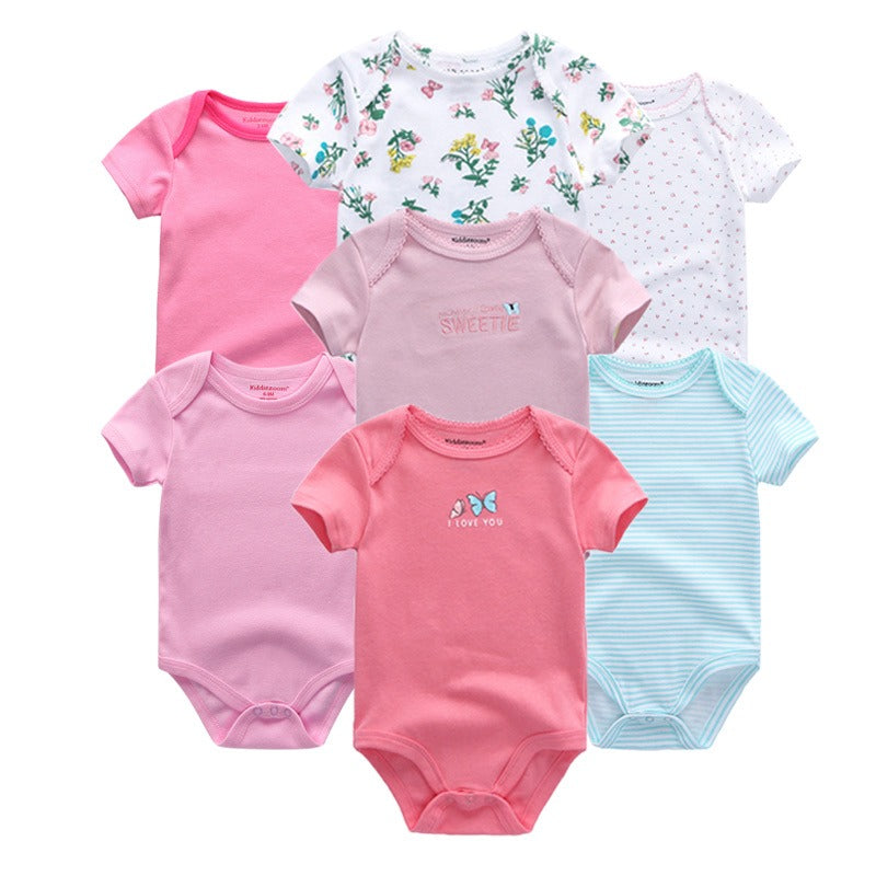 Babies Short Sleeve Rompers (3 - 6 months) - 7pc Set - Blue and Pink