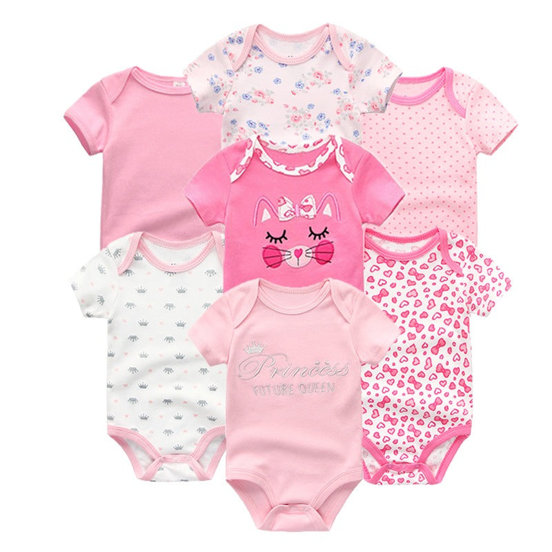 Babies Short Sleeve Rompers (0 - 3 months) - 7pc Set - Pink