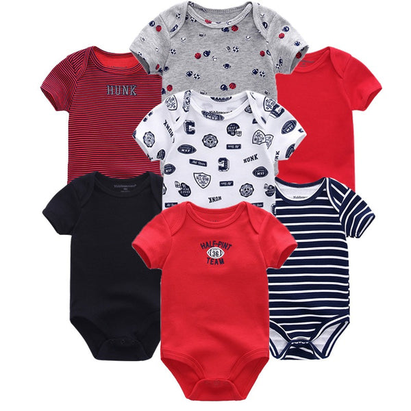Babies Short Sleeve Rompers (0 - 3 months) - 7pc Set - Red