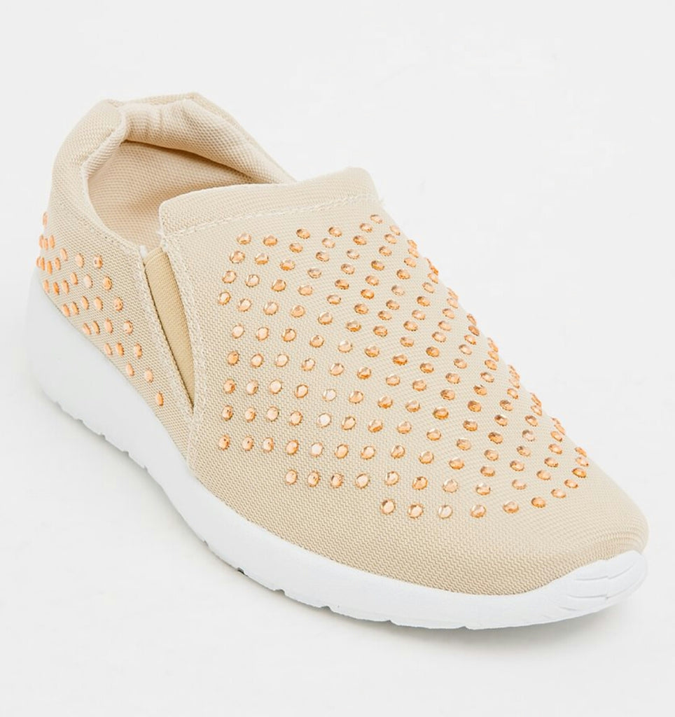Jada Diamante Detail Slip-on Sneakers - Beige