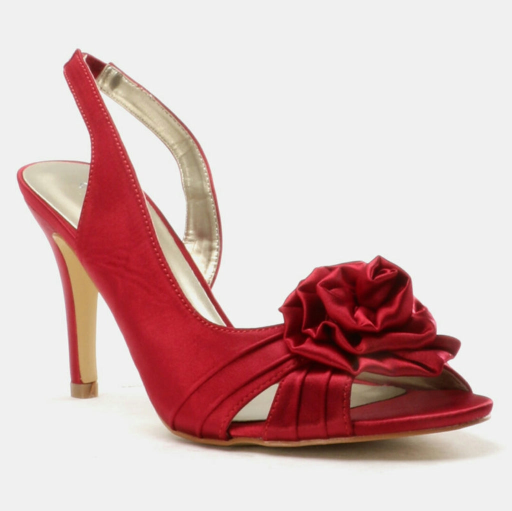 Sandal Heel Rose Trim Red