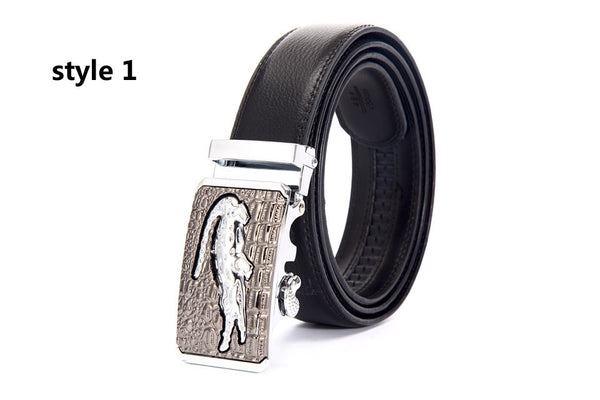 Genuine Leather Automatic Buckle Formal Belt - Silver Bronze - Style 1