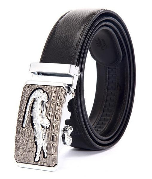 Genuine Leather Automatic Buckle Formal Belt - Silver Bronze - Style 1