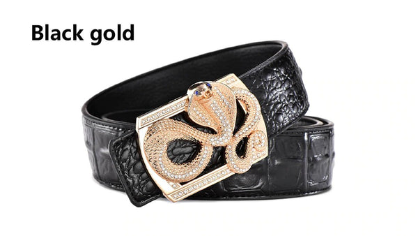 Genuine Leather Belt - Snake Buckle - Black Gold