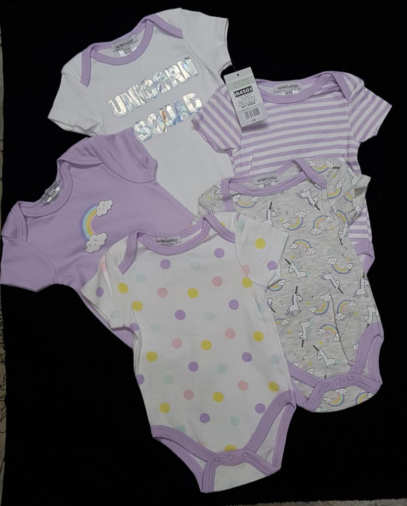 Babies Short Sleeve Rompers (0 - 3 months) - 5pc Set -Girls