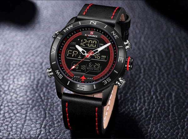 Men's Dual Display Naviforce Watch - Black Red