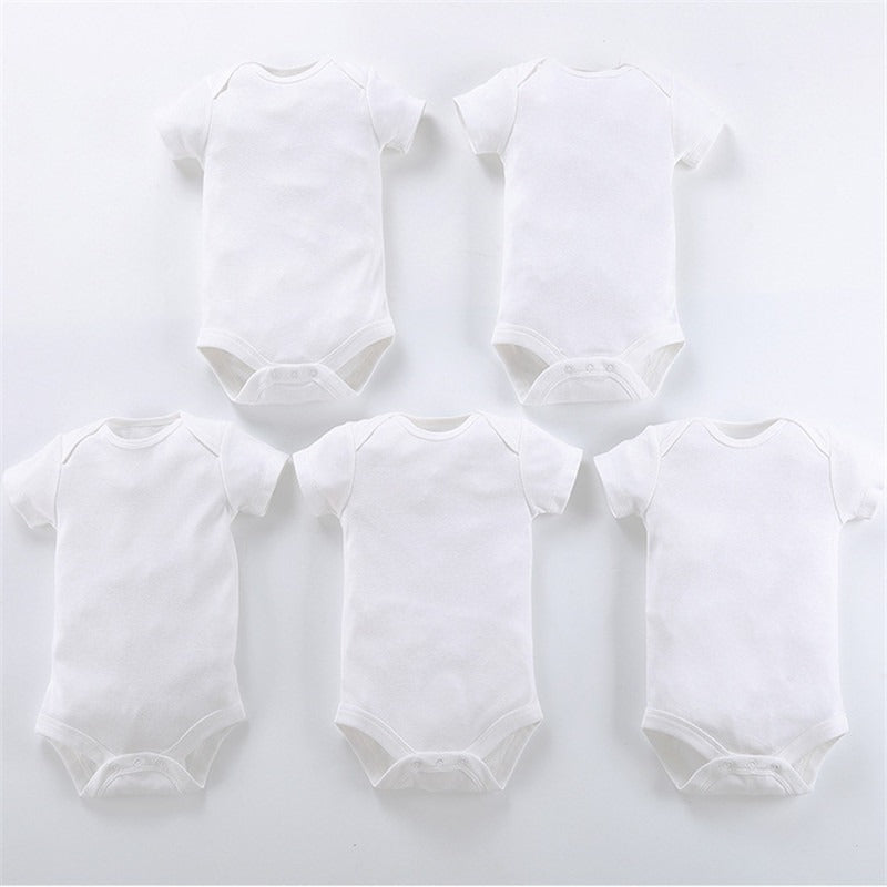 5pc White Baby Bodysuit Vest - Short Sleeve