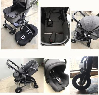 Baby Pram Stroller - 3 Function Foldable Baby Pram with Car Seat- Black and Gold