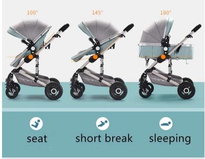 Baby Pram Stroller - 3 Function Foldable Baby Pram with Car Seat- Black and Gold
