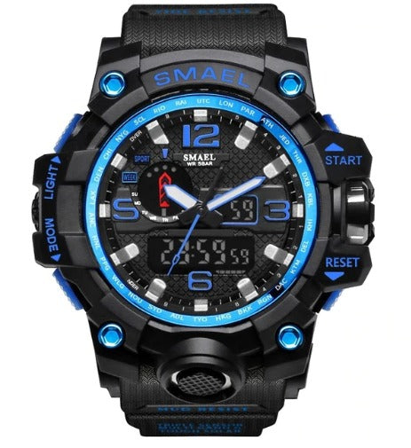 Smael Multifunctional Digital Analog Shock Resistant Sports Watch - Blue Dial Black Band