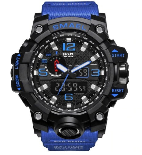 Smael Multifunctional Digital Analog Shock Resistant Sports Watch - Blue
