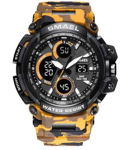 Smael Multifunctional Digital Analog Shock Resistant Chronograph Sports Watch - Yellow Camo