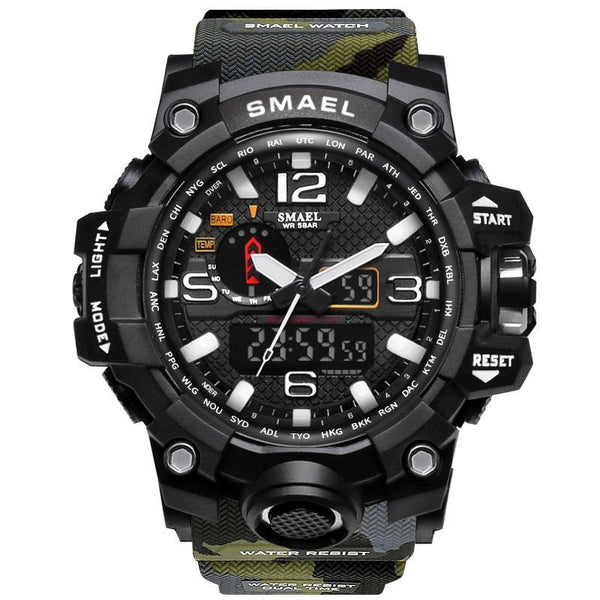 Smael Multifunctional Digital Analog Shock Resistant Sports Watch - Green Camo Style 2