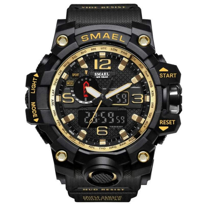 Smael Multifunctional Digital Analog Shock Resistant Sports Watch - Gold Black