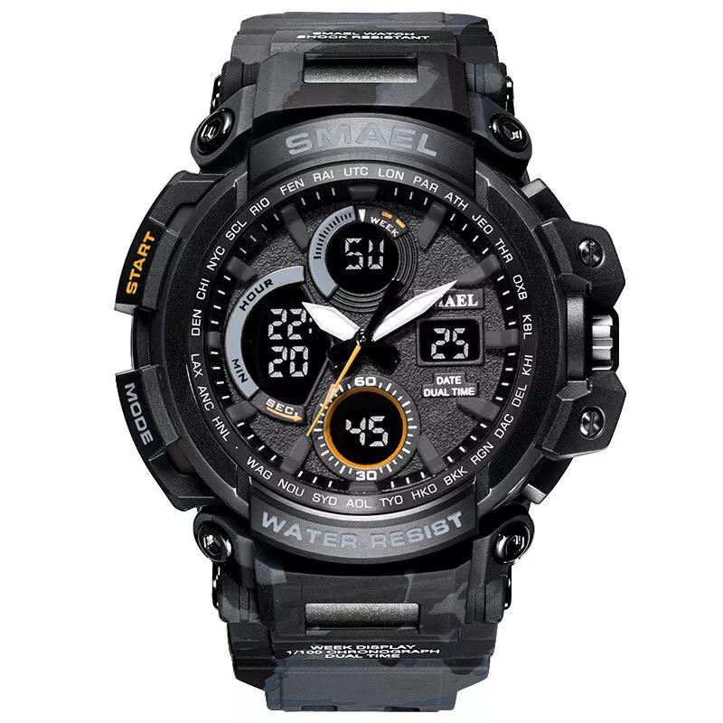 Smael Multifunctional Digital Analog Shock Resistant Sports Watch - Grey Camo